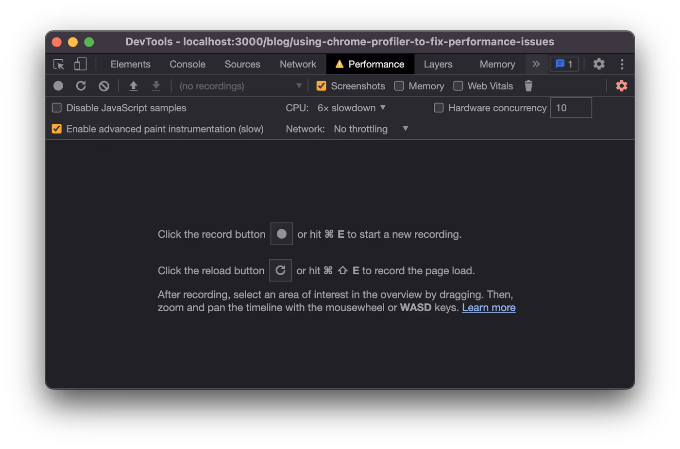 Chrome DevTools performance panel