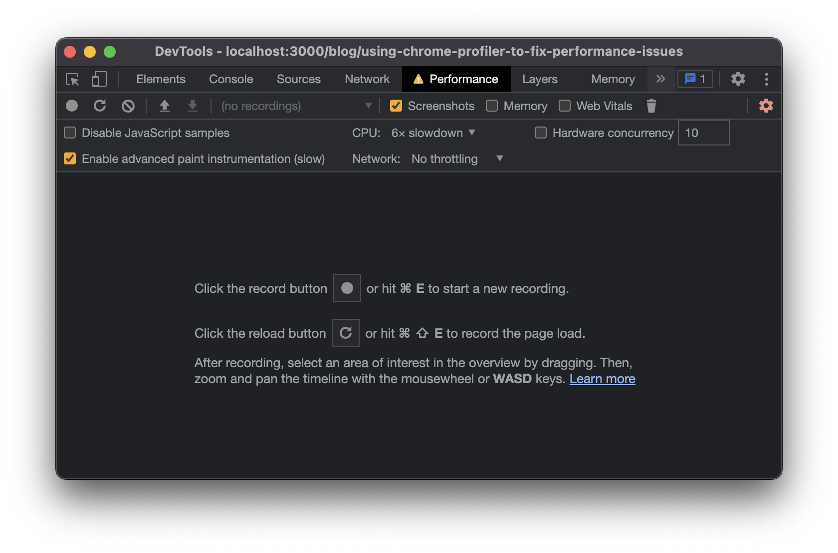 Chrome DevTools performance panel