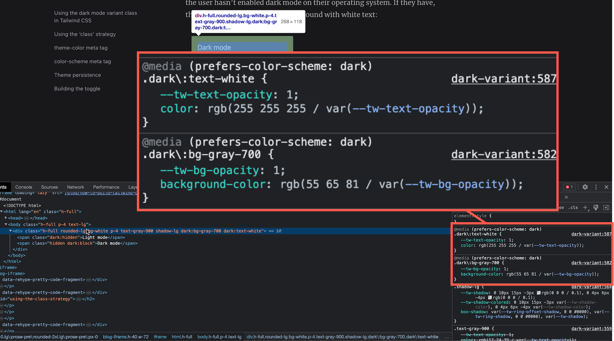 Prefers media query screenshot